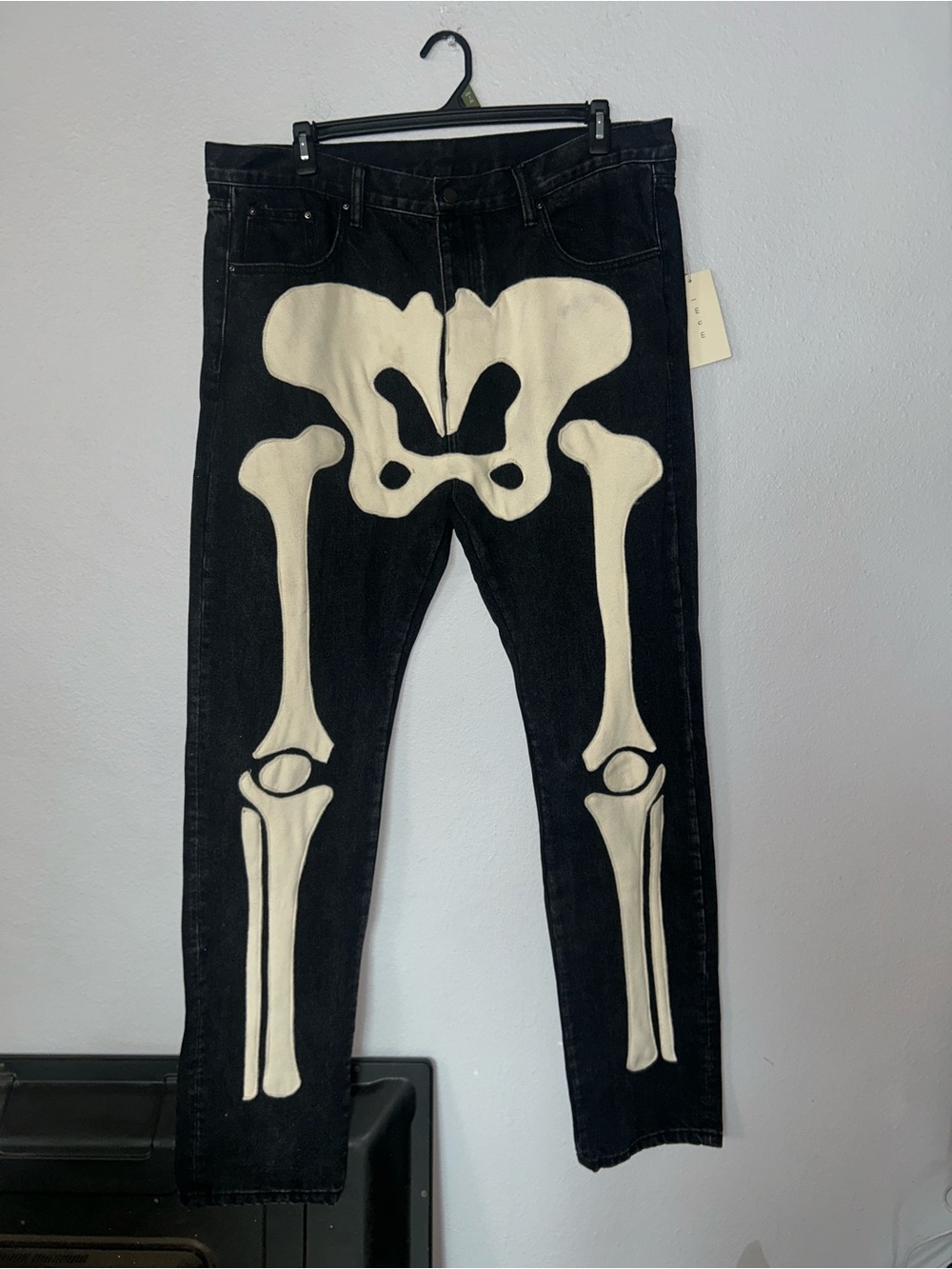 Mnml Black Jeans with White Skeleton Bone Print - Men
